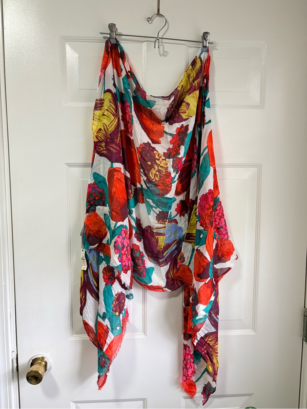 Talbots White Floral Multi-Color Lightweight Wrap Scarf